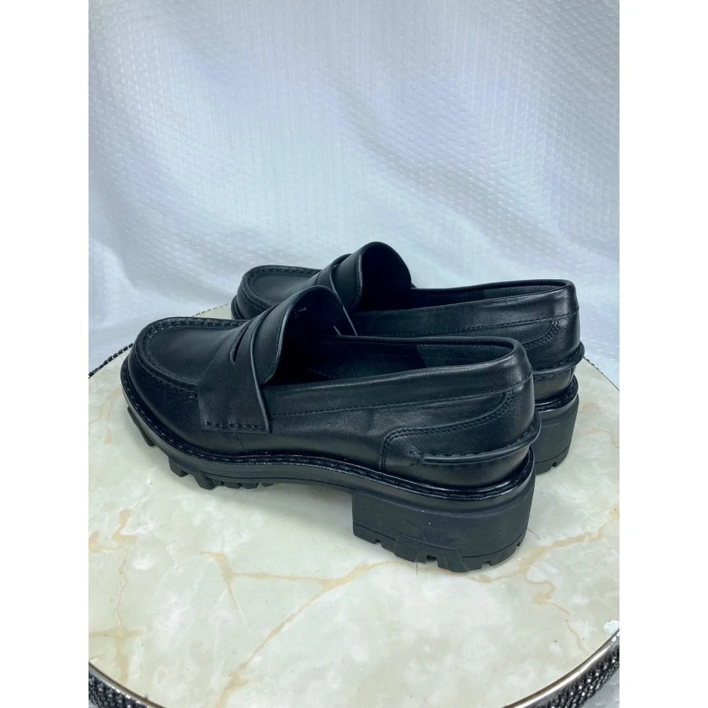 Rag & Bone Corey Chunky Lug Sole Penny Loafers Women 7 Black Leather Comfy Shoes